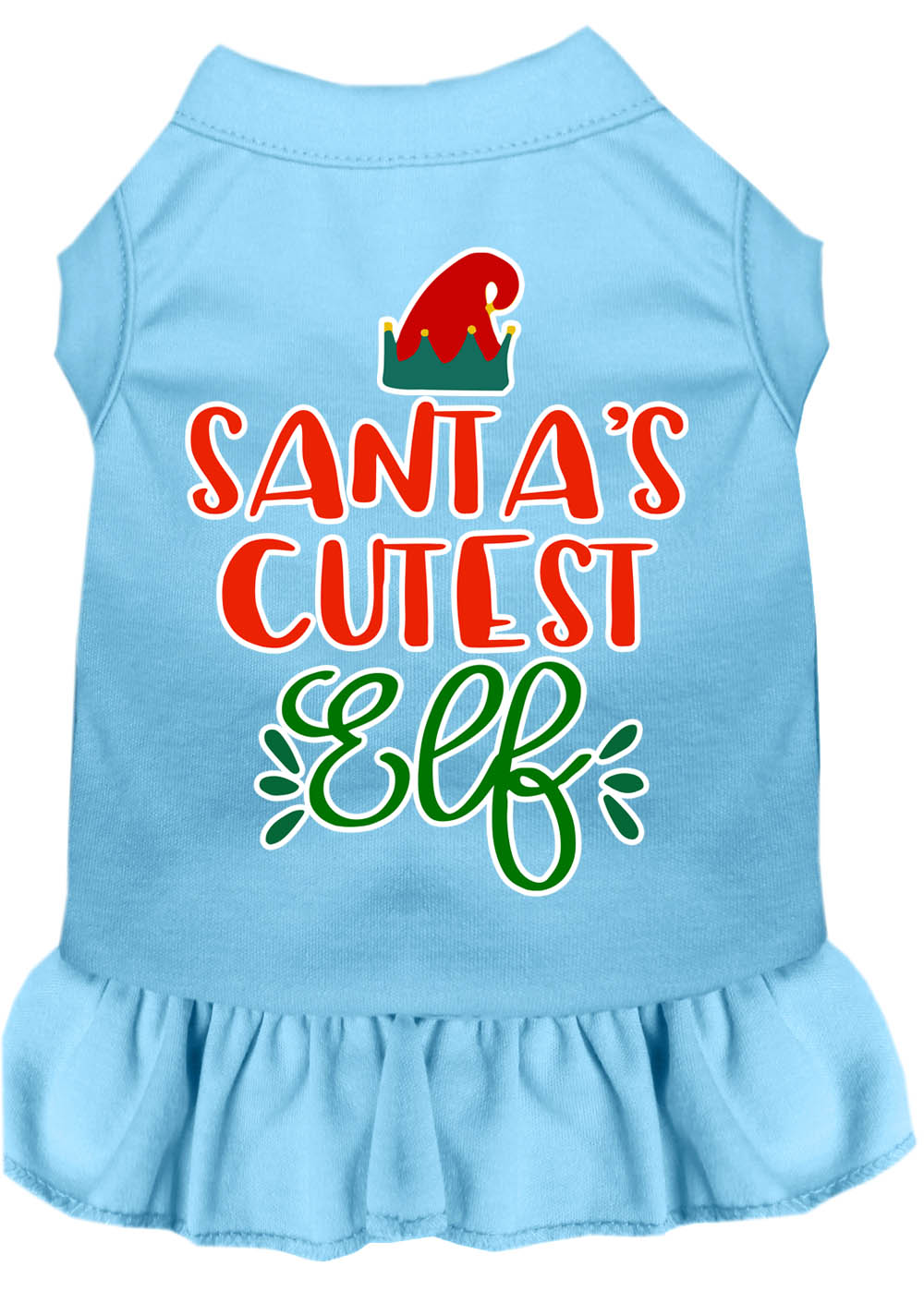 Santa's Cutest Elf Screen Print Dog Dress Baby Blue XS